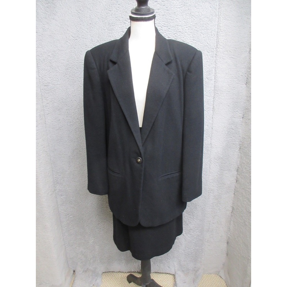 Vtg Prophecy Wool Skirt Suit Women 10 Black Office Power Suit Tailored Classic